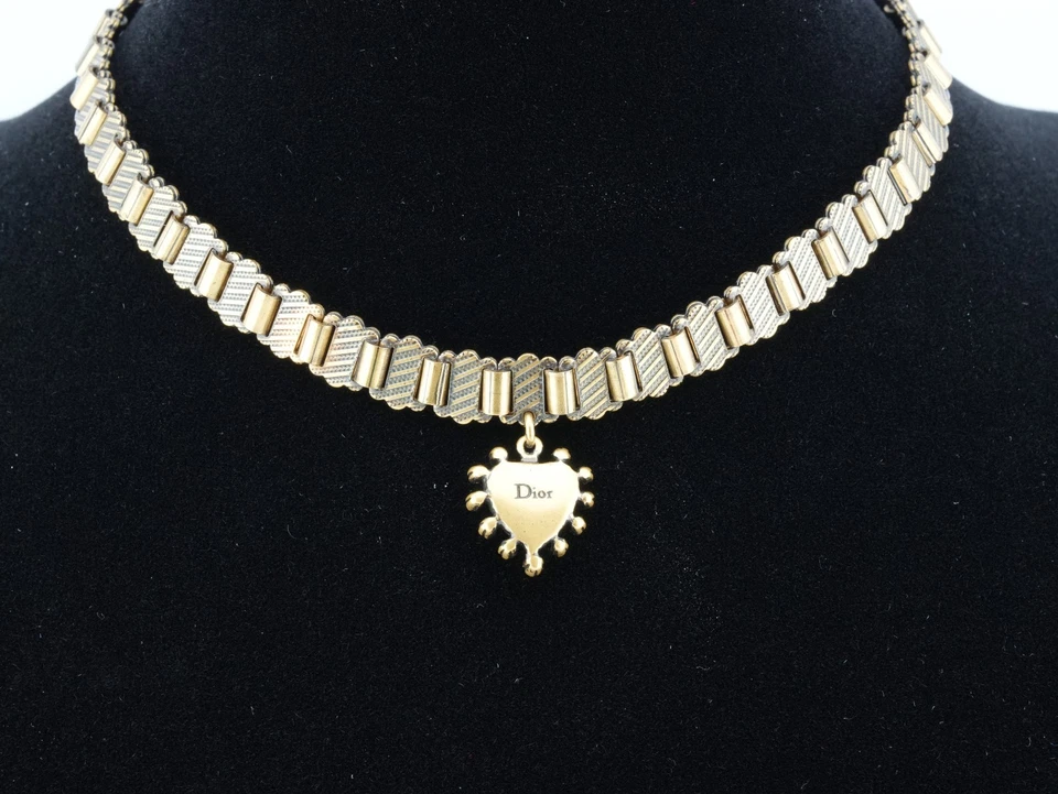 READ Christian Dior Gold Tone Bohemienne Bee Heart Choker Rhinestone Necklace - Image 4 of 4