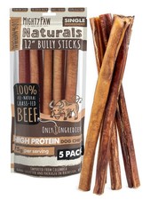 Mighty Paw Naturals Bully Sticks for Dogs Grass Fed Beef 12" Thick - 5 Pack