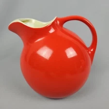 1930's Hall’s Superior Red Tilted Ball Pitcher Vtg Pottery Ceramic Kitchenware