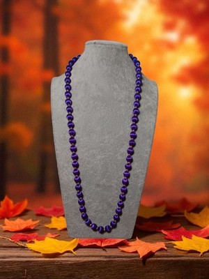 Purple Silk Bead Necklace Thread Wrapped Beads with Gold Spacers 30'' Halloween