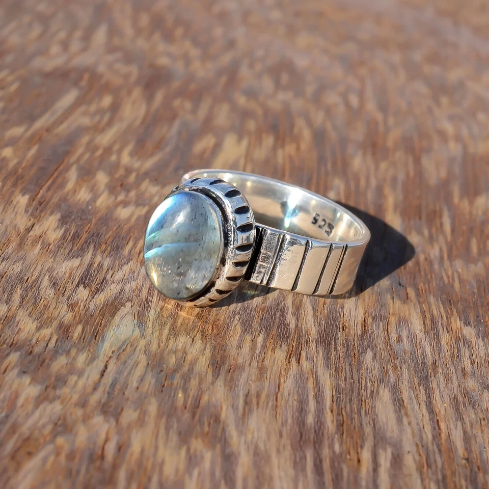 Bague en argent sterling 925 avec pierres précieuses labradorite, bijoux... - Photo 2/4