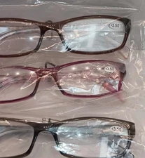 Kerecsen Reading Glasses 3 Pairs Ladies Spring Hinge Readers +3.50 Mixed Colors