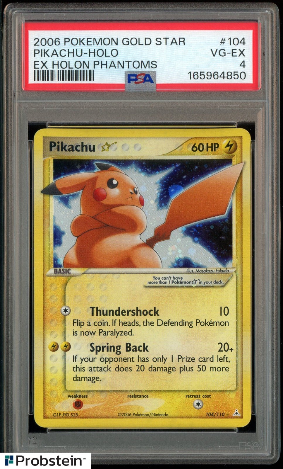 2006 Pokemon Gold Star EX Holon Phantoms #104 Pikachu Holo PSA 4 VG-EX