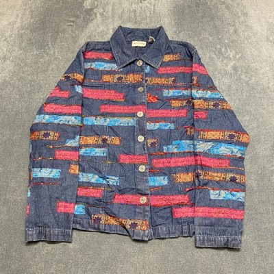 Breckenridge Denim Jacket Womens Medium Blue Patchwork Light Wash Button Front
