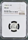 1944 D Mercury Dime NGC MS-64 -044