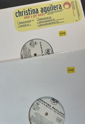 Lot of 2 Christina Aguilera Genie In A Bottle Rmxs 12  Vinyl Record Girl Wants