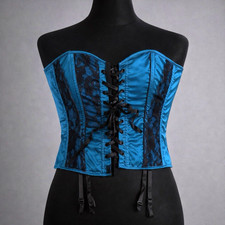 VTG Frederick's of Hollywood Corset Size 34 Laced Up Teal Blue Gothic Victorian