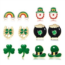 6-Pack St. Patrick's Day Earrings Green Shamrock Horseshoe Rainbow Hat