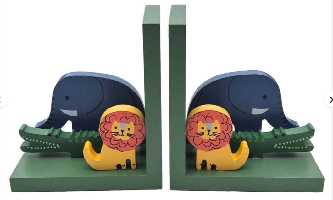BOOKEND SET Wooden Green ANIMAL Bookshelf Decoration GISELA GRAHAM Wood Ornament