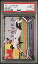PSA 10 GEM-MT Anthony Volpe 2023 Topps Now #223 Rookie Card Purple #15/25. rookie card picture