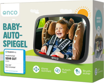 Onco 360° Baby Autospiegel - 2025 Vergleichssieger, 100% Bruchsicher & Rutschfes