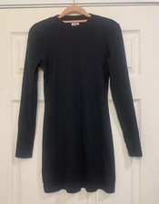 Victoria Secret Luxe Ribbed Modal Long-Sleeve Mini Slip Dress Small Black