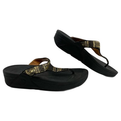 Fitflop Black Gold Studded Flip Flops Size