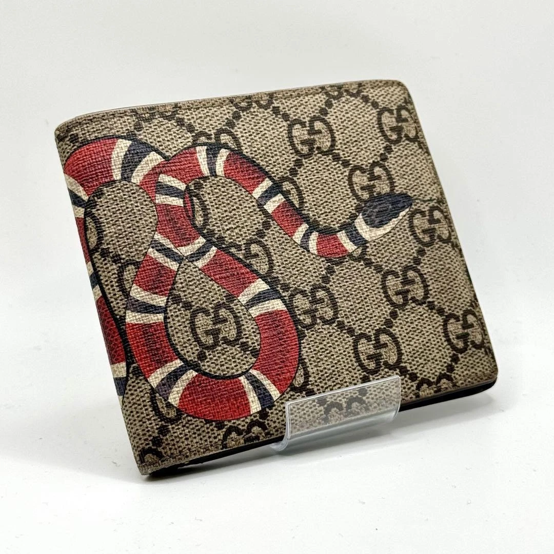 Portefeuille double pli GUCCI GG Supreme Kingsnake beige authentique
