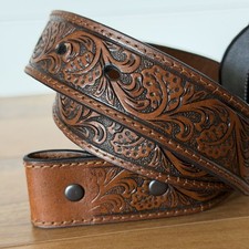 Boys Youth Ariat Belt Tooled Leather Sz 29 No Buckle Western Cowboy Rodeo