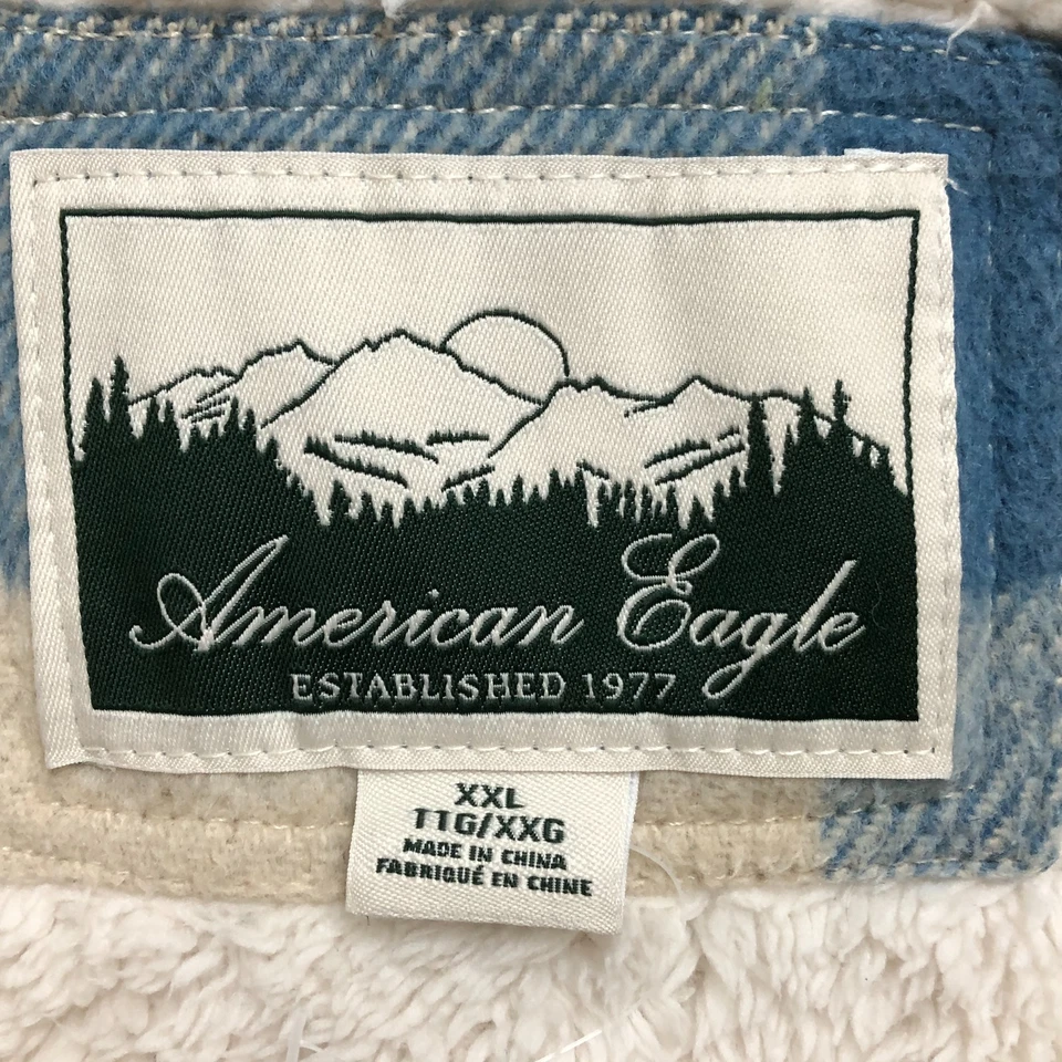 Jaqueta American Eagle 2XL Adulto Azul Xadrez Sherpa Forrada Bolso Shacket Feminina XXL - Imagem 3 de 4