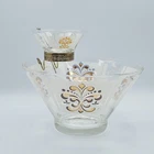 Vintage MCM Anchor Hocking Chip and Dip Set Fleur De Lis 3 Piece Set READ