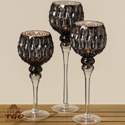 Boltze Windlicht Larina 3er- Set schwarz Glas lackiert -1008809