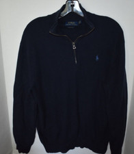 Polo Ralph Lauren Pima Cotton Sweater Jumper Mens Large Navy 1/4 Zip Mock Neck
