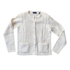 Vintage 80s 90s Cream Wool Cable Knit Cardigan S