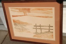 Framed Original Vintage Signed Martin Tobias Etching Summer Landscape