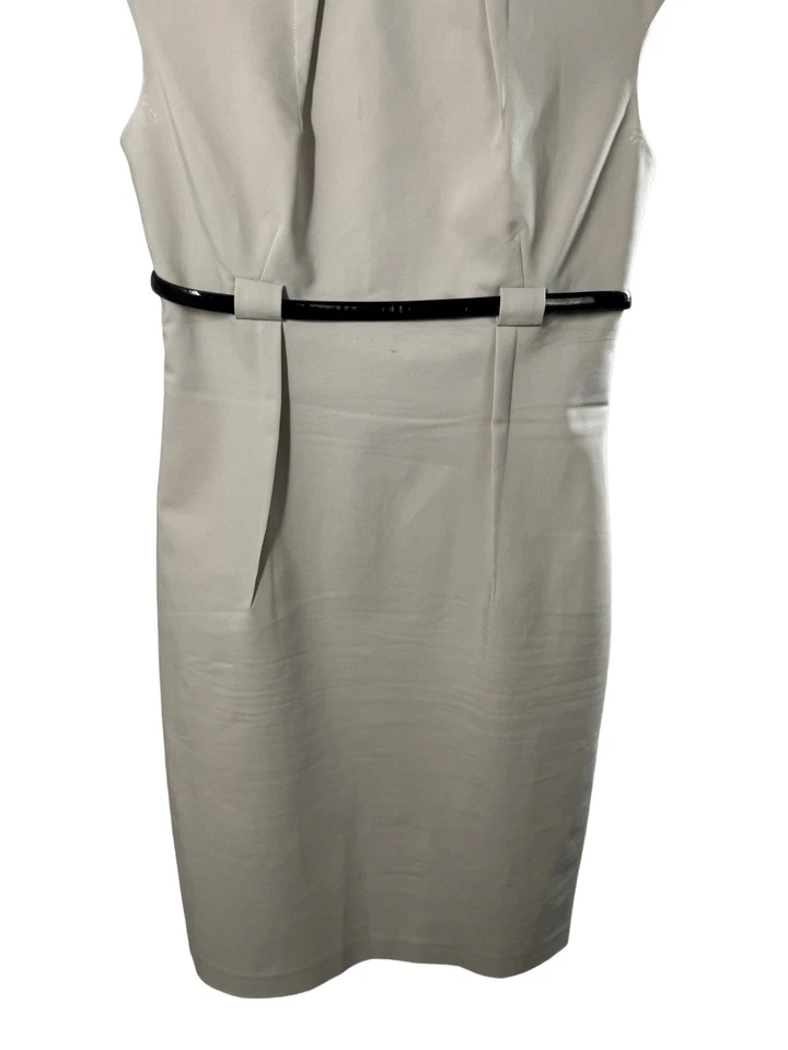 Calvin Klein Beige Short Sleeve Sheath Dress Size 4 Belted Cap Sleeve Pleated - Image 4 of 4