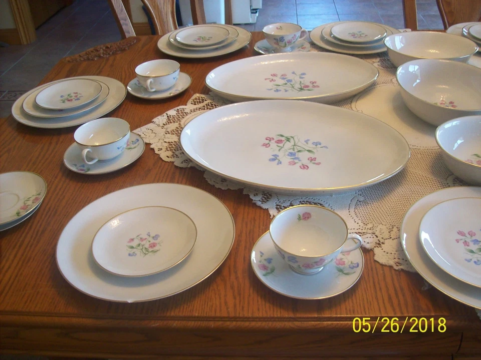 Porzellanfabrik Arzberg Bayern 65 Piezas Grupo Porcelana China PInk y Azul Floral Foto 3 de 4