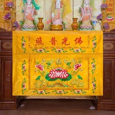New Lotus Table Apron Curtain Home Table Cloth Yellow Red Premium Buddha