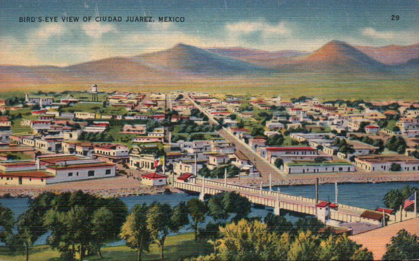 Bird's Eye View of Ciudad Juarez Mexico --- Old Vintage Standard Linen Postcard