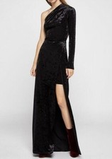 BCBGeneration Women's One Shoulder Sexy Long Slit Velvet Gown, Black, S or M