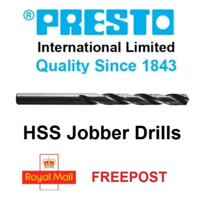 Presto UK single Jobber drills HSS drill bit various sizes up to 1/64 to 1/2"