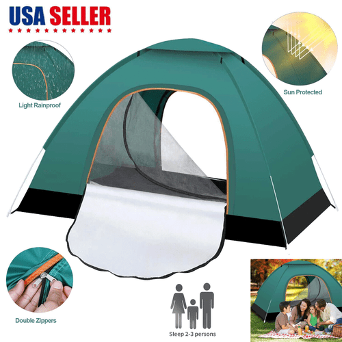 Camping Tent - 3-Person Easy Pop Up Tent with 2 Doors Waterproof Outdoor Hiking - Picture 1 of 12