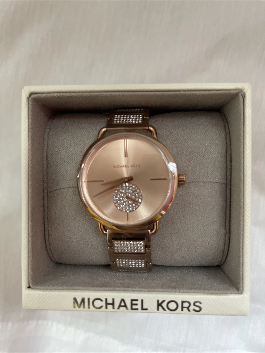 Michael Kors Ladies Portia Crystal Rose Gold Dial Watch MK3853