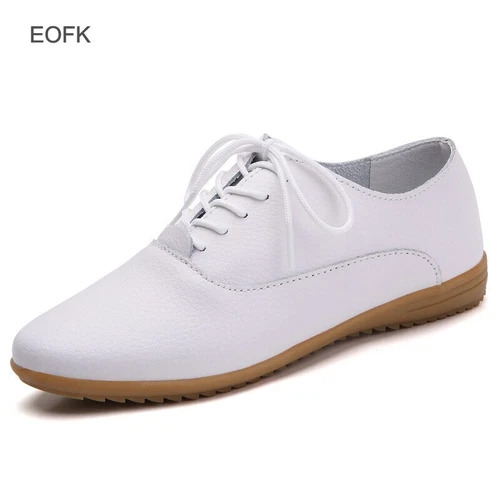 Women Oxford Shoes Leather Ballet Flats Lace Up Soft Casual Comfortable Ladies - Bild 34 von 42