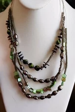 Sonoma Life Style Green Shell Gunmetal Green Silver Beaded Multi Strand Wire...