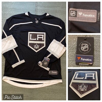 Fanatics LA Kings Jersey Breakaway Hockey Mens Large NHL Black Gray Patch