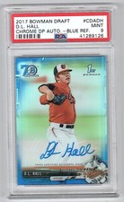 2017 Bowman Chrome Draft 70th Blue Refractor D.L. Hall Rookie Auto #/70 PSA 9