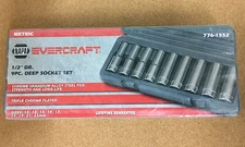 NAPA EVERCRAFT 1/2”DR. 9-PC METRIC DEEP SOCKET SET, 10-22MM  (#776-1552) NEW