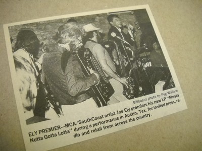 JOE ELY debuts new album on stage in Austin, TX 1981 music biz promo pic/text