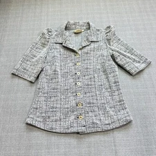 Anthro Vanessa Virginia Top Jacket Womans Small Button Up Preppy Puff Sleeve