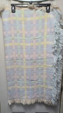 Vintage Baby Blanket Multicolor Pastel Waffle Weave Fringe 36x34