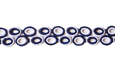 1.5'' Blue /White Circle Two Tone Embroidered Venice Lace DIY Trim Sold By Yard