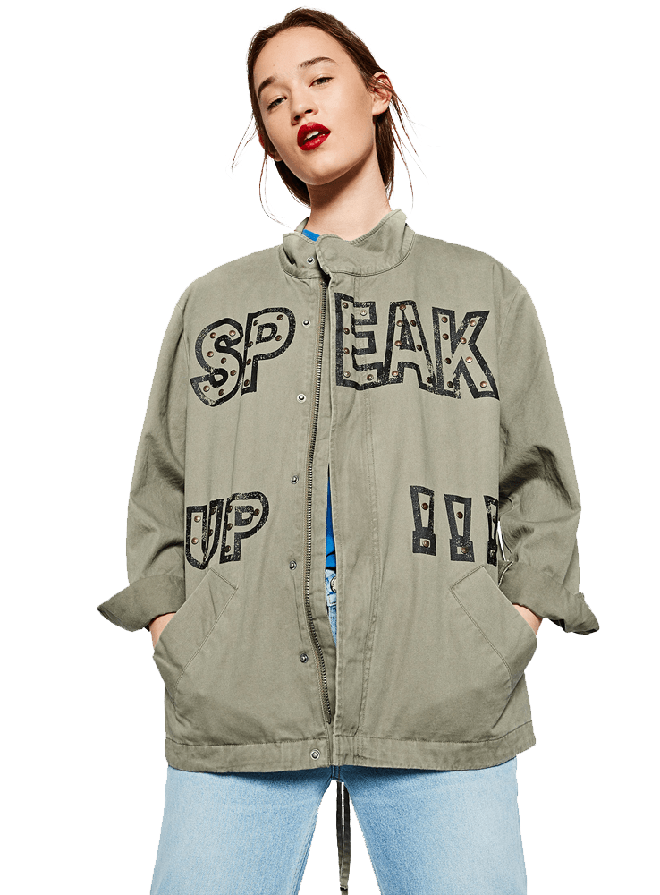 Zara Basic Z1975 Denim Women Speak Up Oversized Parka Jacket Zara Basic Z1975 Denim Women Speak Up Oversized Parka Jacket