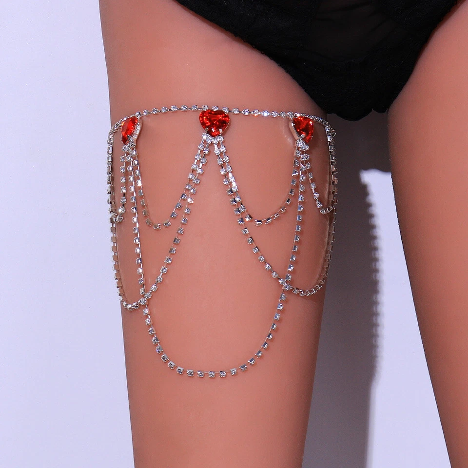 Cadena ondulada multicapa Love Leg Cadena Rubí Diamante Cuerpo Cadena Foto 2 de 4