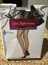 Hanes Silk Reflections EF Barely Black Pantyhose Sheer Toe Non Control  4 Pair
