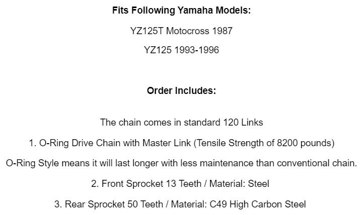 New Blue O-Ring Drive Chain & Sprockets Kit for Yamaha YZ125 1999 2000