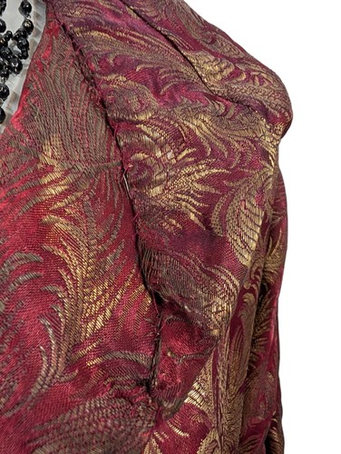 Antique Vtg 20s Gold Silk Brocade Lamé Feather Opera Clutch Coat Stand Up Collar - Picture 11 of 24