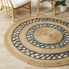 Indian Braided Natural Jute Handmade Reversible Floor Rug Round Indian Rag Rugs