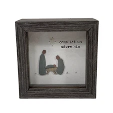 DEMDACO Sharon Nowlan Pebble Art Sea Glass Come Let Us Adore Him Shadow Box