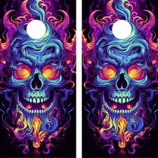 WATERPROOF FADEPROOF Cornhole Board Wraps - Flaming Skull